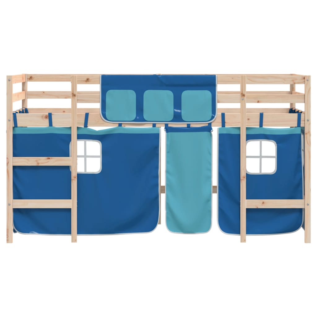 Kids' Loft Bed with Curtains without Mattress Blue 90x190cm