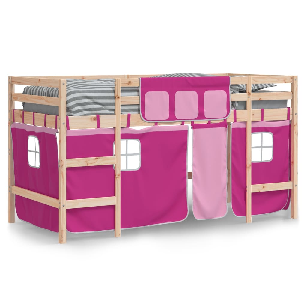 Kids' Loft Bed with Curtains without Mattress Pink 90x190cm