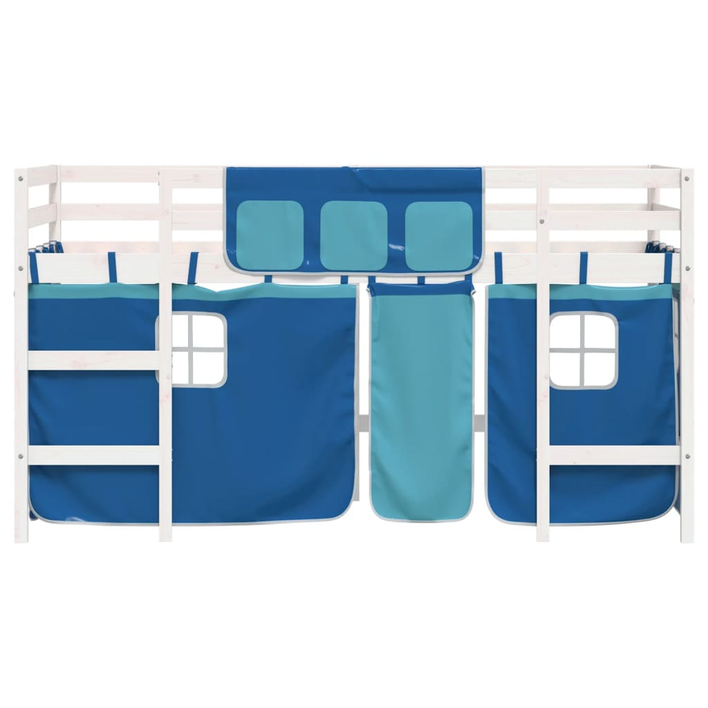 Kids' Loft Bed with Curtains without Mattress Blue 90x190cm