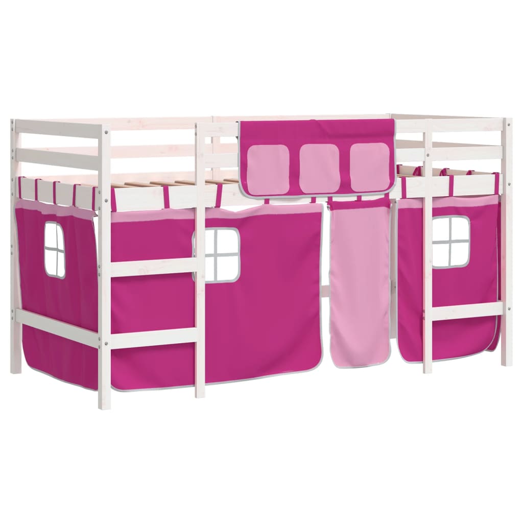 Kids' Loft Bed with Curtains without Mattress Pink 90x190cm