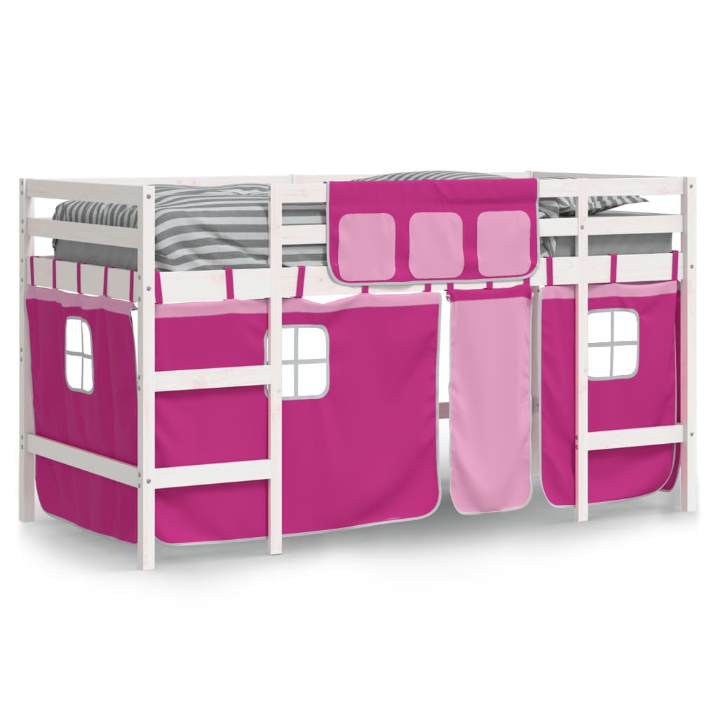 Kids' Loft Bed with Curtains without Mattress Pink 90x190cm