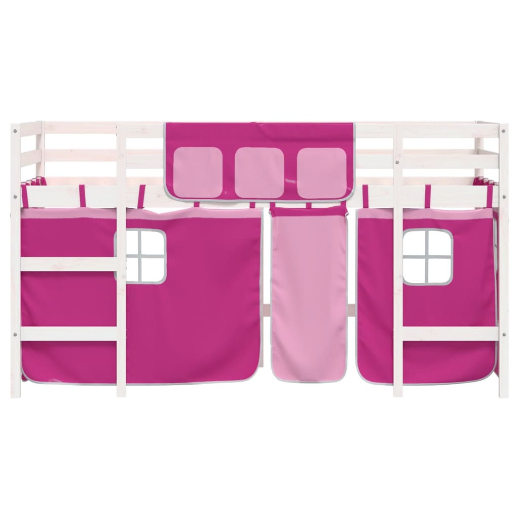 Kids' Loft Bed with Curtains without Mattress Pink 90x190cm