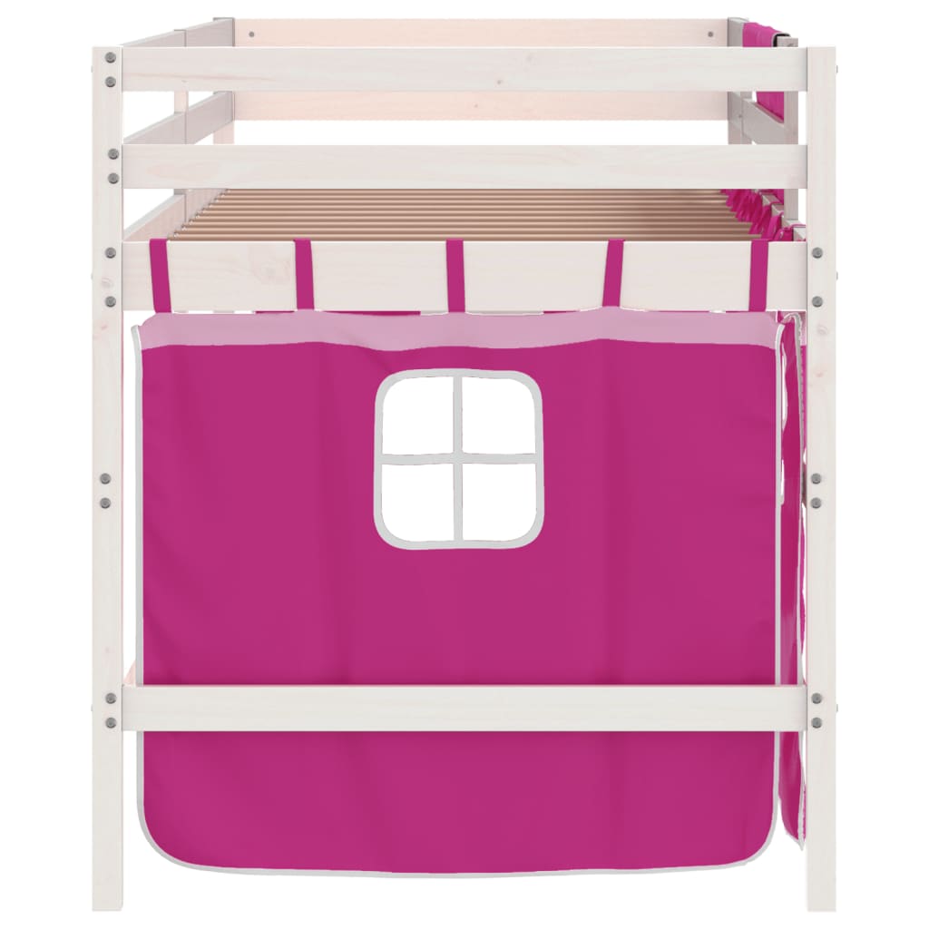Kids' Loft Bed with Curtains without Mattress Pink 90x190cm