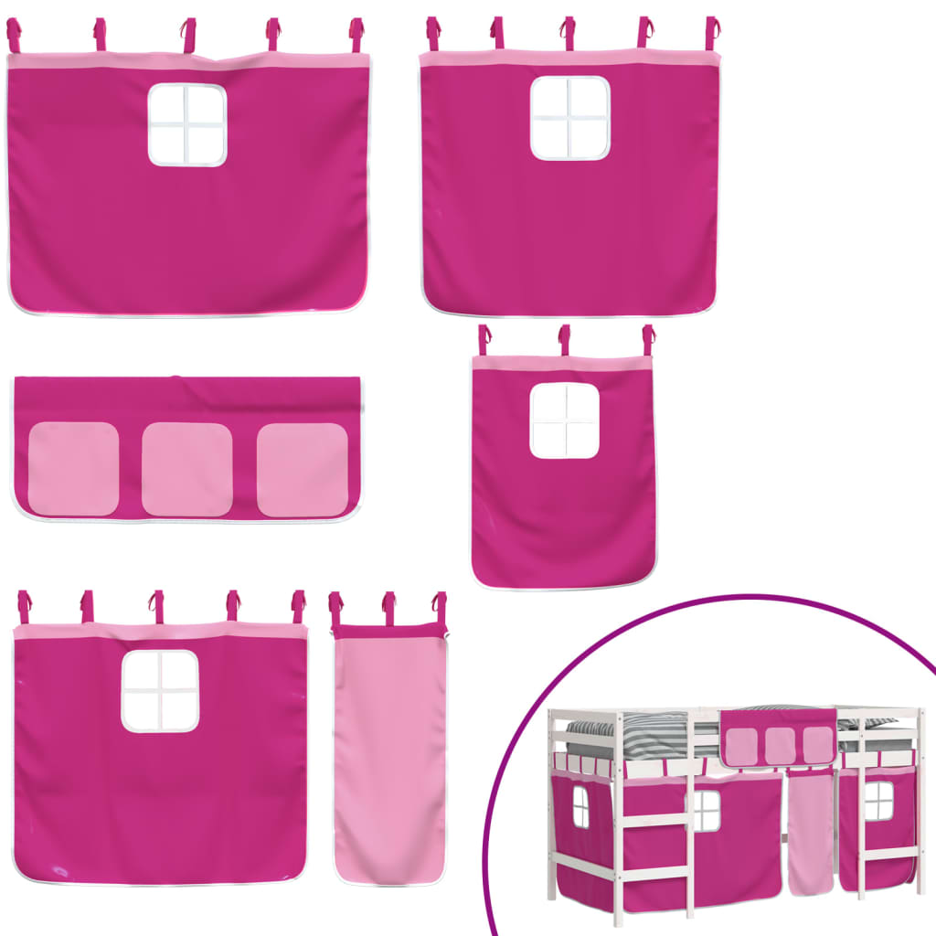 Kids' Loft Bed with Curtains without Mattress Pink 90x190cm