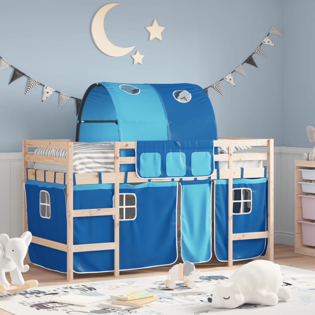Kids' Loft Bed with Tunnel without Mattress Blue 90x190cm