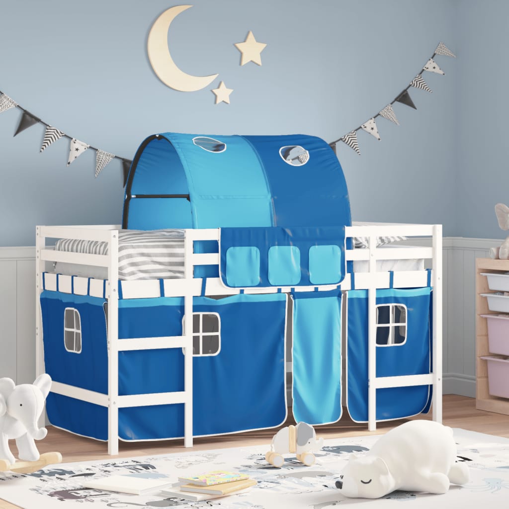 Kids' Loft Bed with Tunnel without Mattress Blue 90x190cm