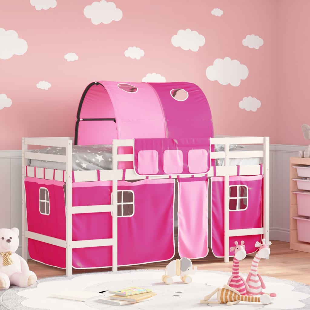 Kids' Loft Bed with Tunnel without Mattress Pink 90x190cm