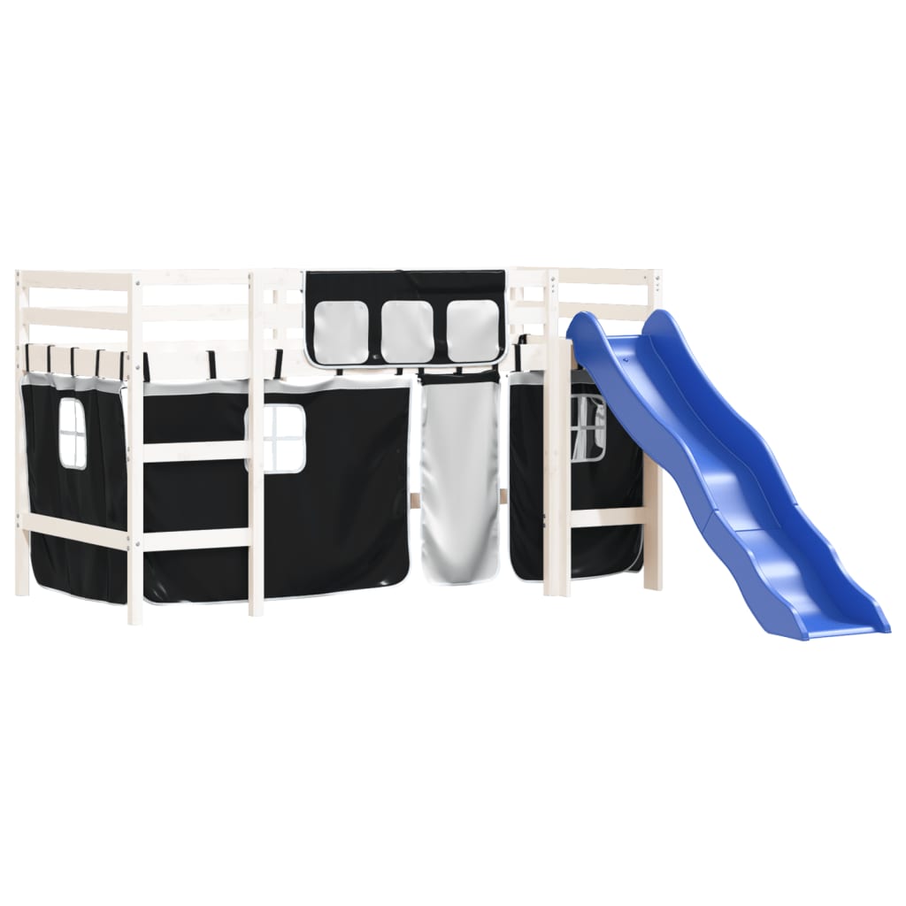 Kids' Loft Bed with Curtains without Mattress White&Black 80x200cm