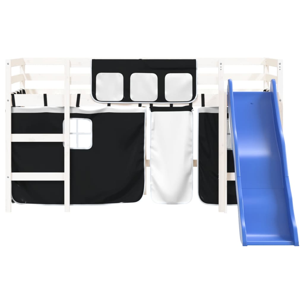 Kids' Loft Bed with Curtains without Mattress White&Black 80x200cm