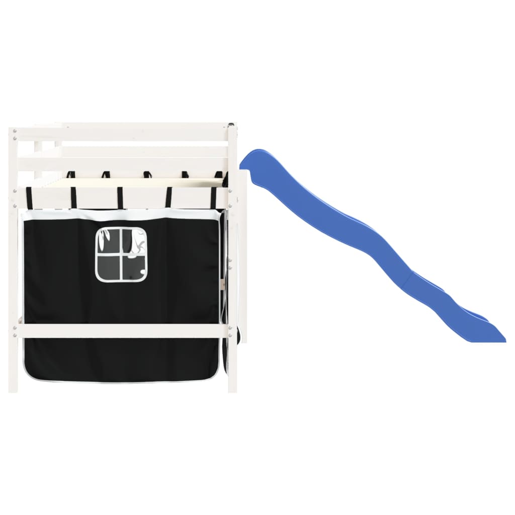 Kids' Loft Bed with Curtains without Mattress White&Black 80x200cm