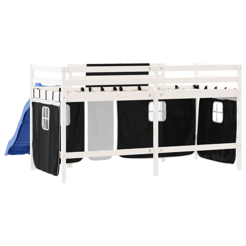 Kids' Loft Bed with Curtains without Mattress White&Black 80x200cm