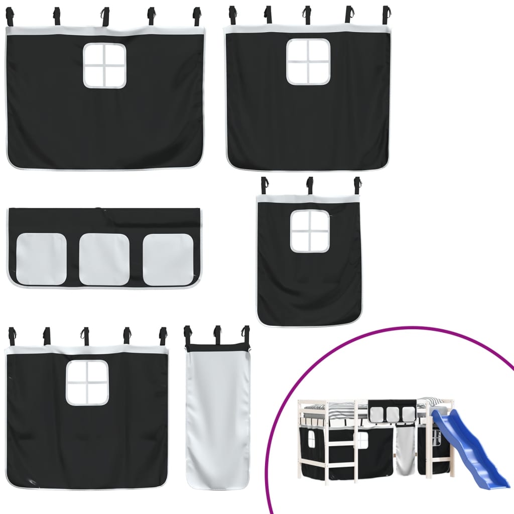 Kids' Loft Bed with Curtains without Mattress White&Black 80x200cm