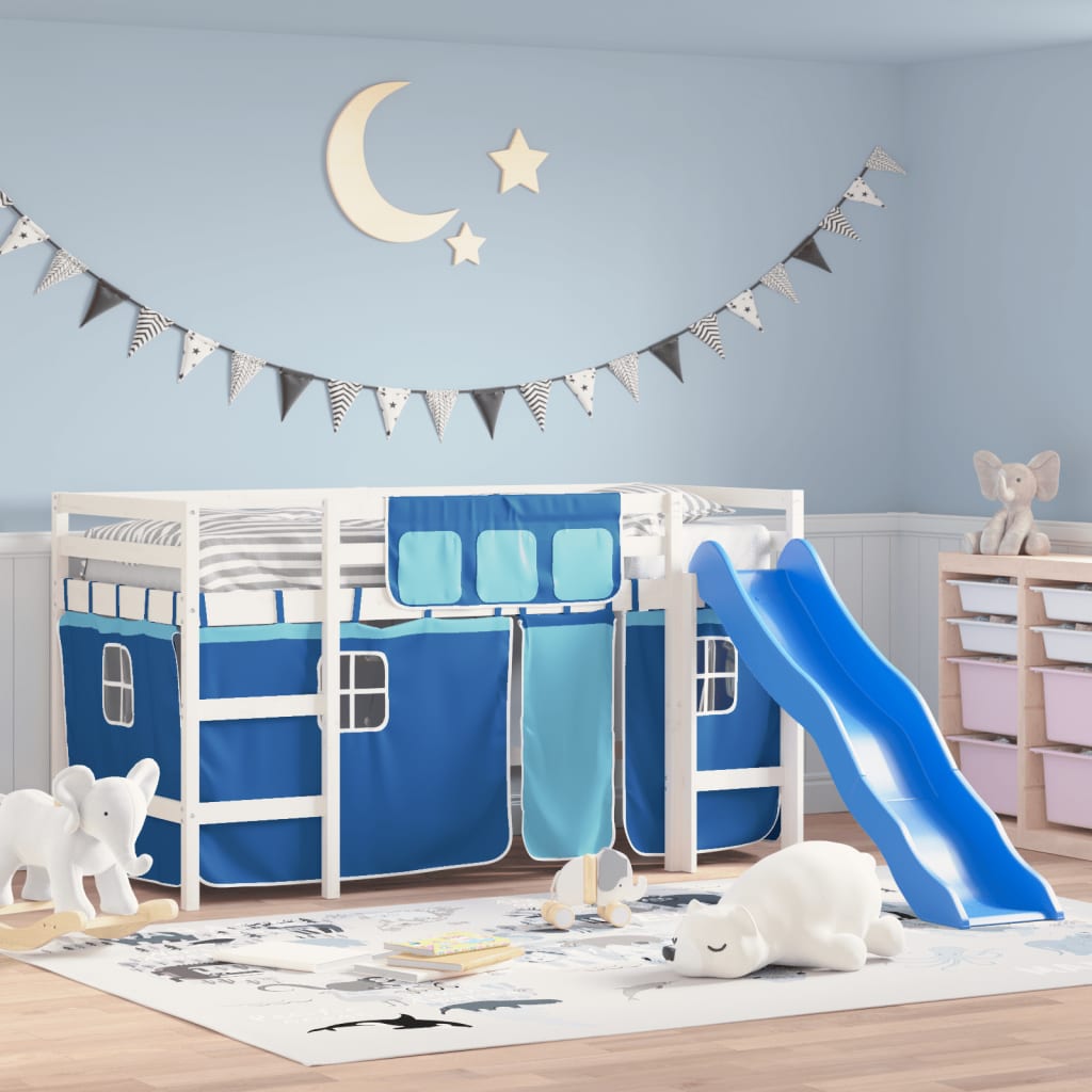 Kids' Loft Bed with Curtains without Mattress Blue 80x200 cm