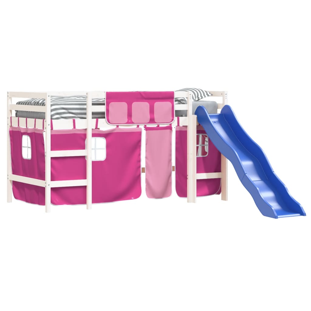 Kids' Loft Bed with Curtains without Mattress Pink 80x200 cm