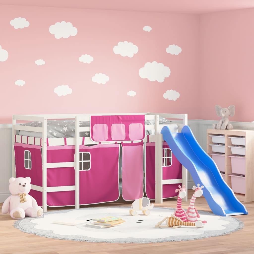 Kids' Loft Bed with Curtains without Mattress Pink 80x200 cm
