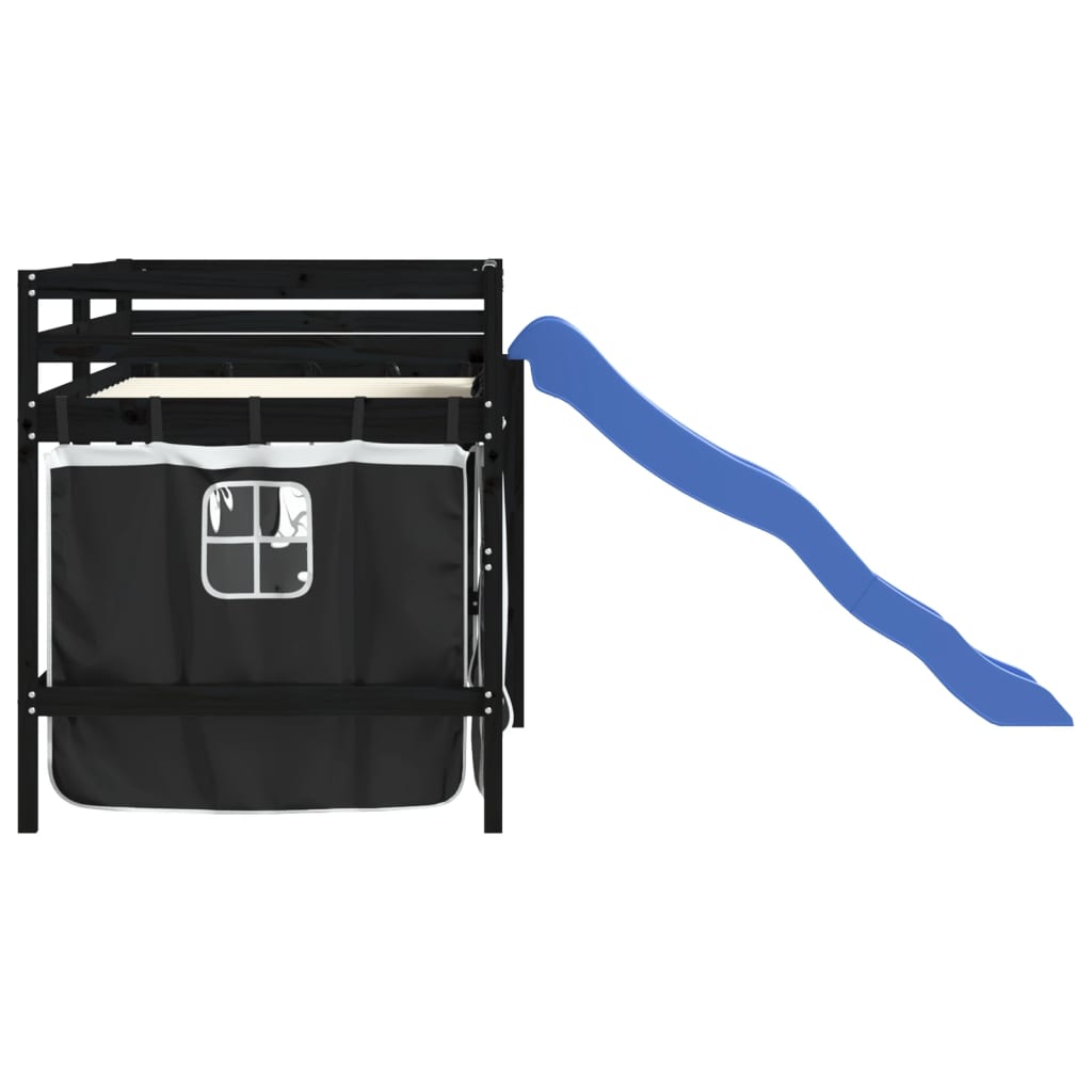 Kids' Loft Bed with Curtains without Mattress White&Black 80x200cm