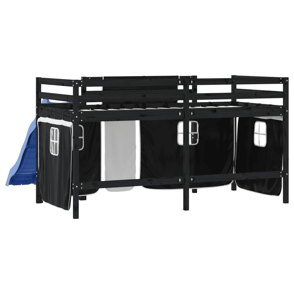 Kids' Loft Bed with Curtains without Mattress White&Black 80x200cm