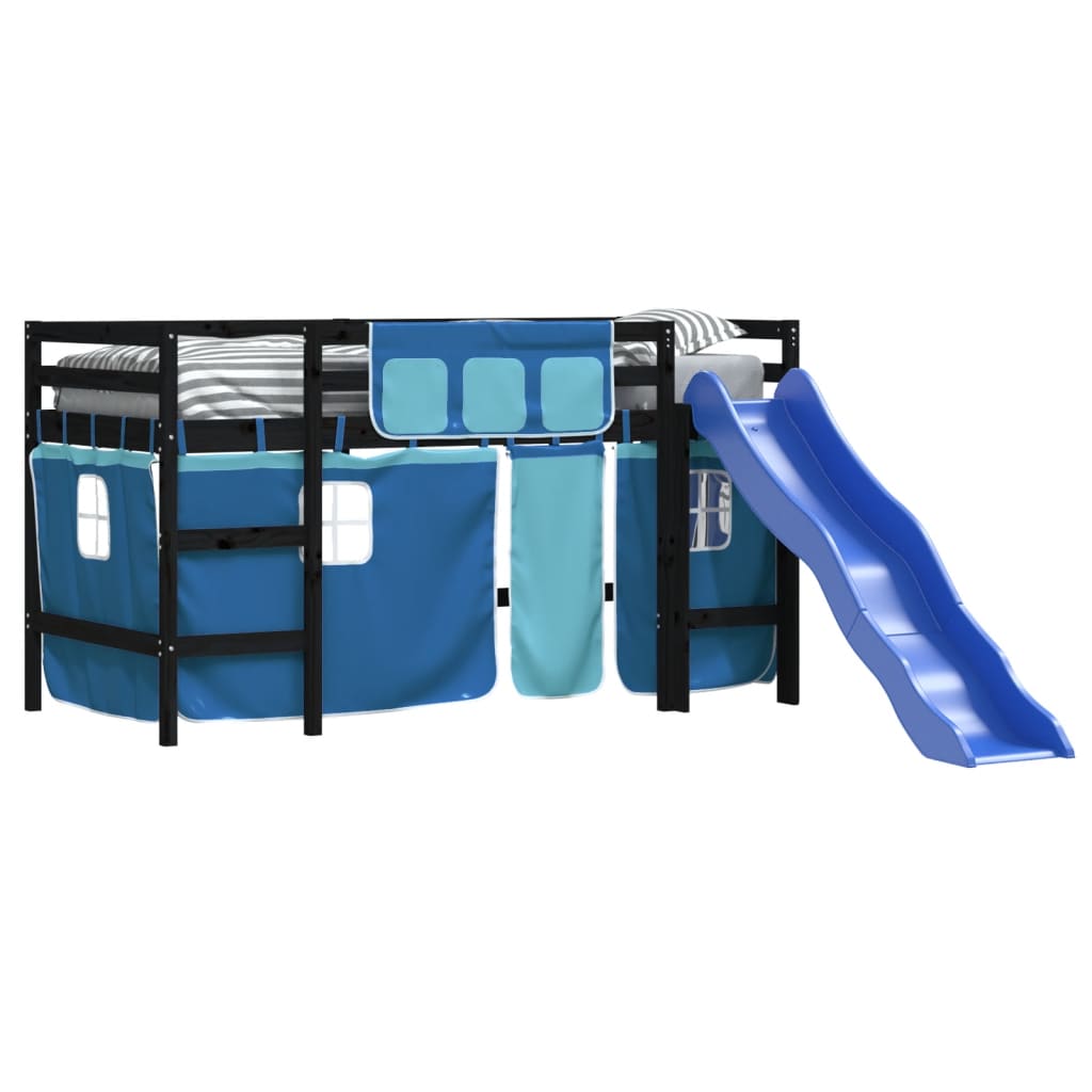 Kids' Loft Bed with Curtains without Mattress Blue 80x200 cm