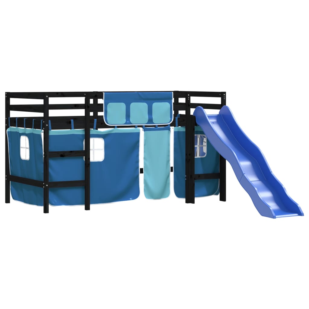 Kids' Loft Bed with Curtains without Mattress Blue 80x200 cm