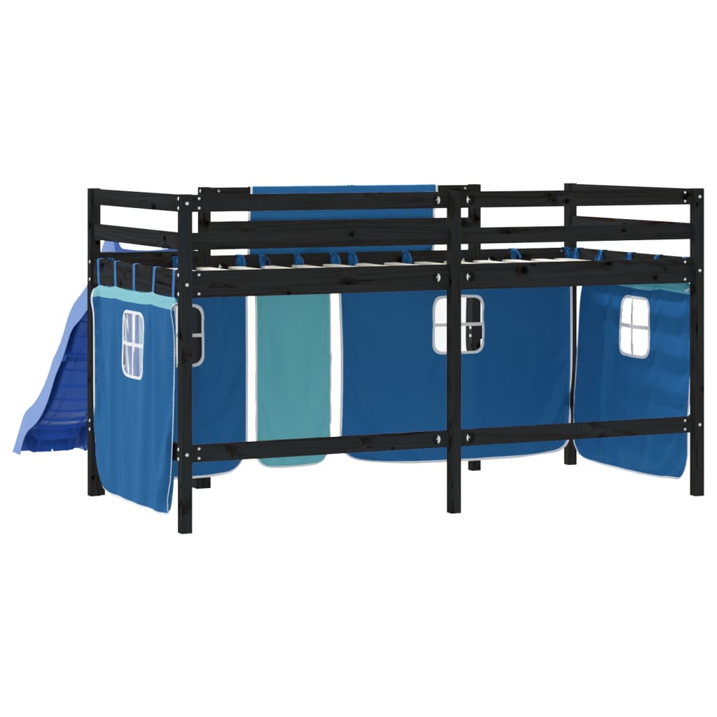 Kids' Loft Bed with Curtains without Mattress Blue 80x200 cm