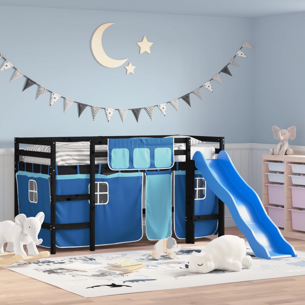 Kids' Loft Bed with Curtains without Mattress Blue 80x200 cm