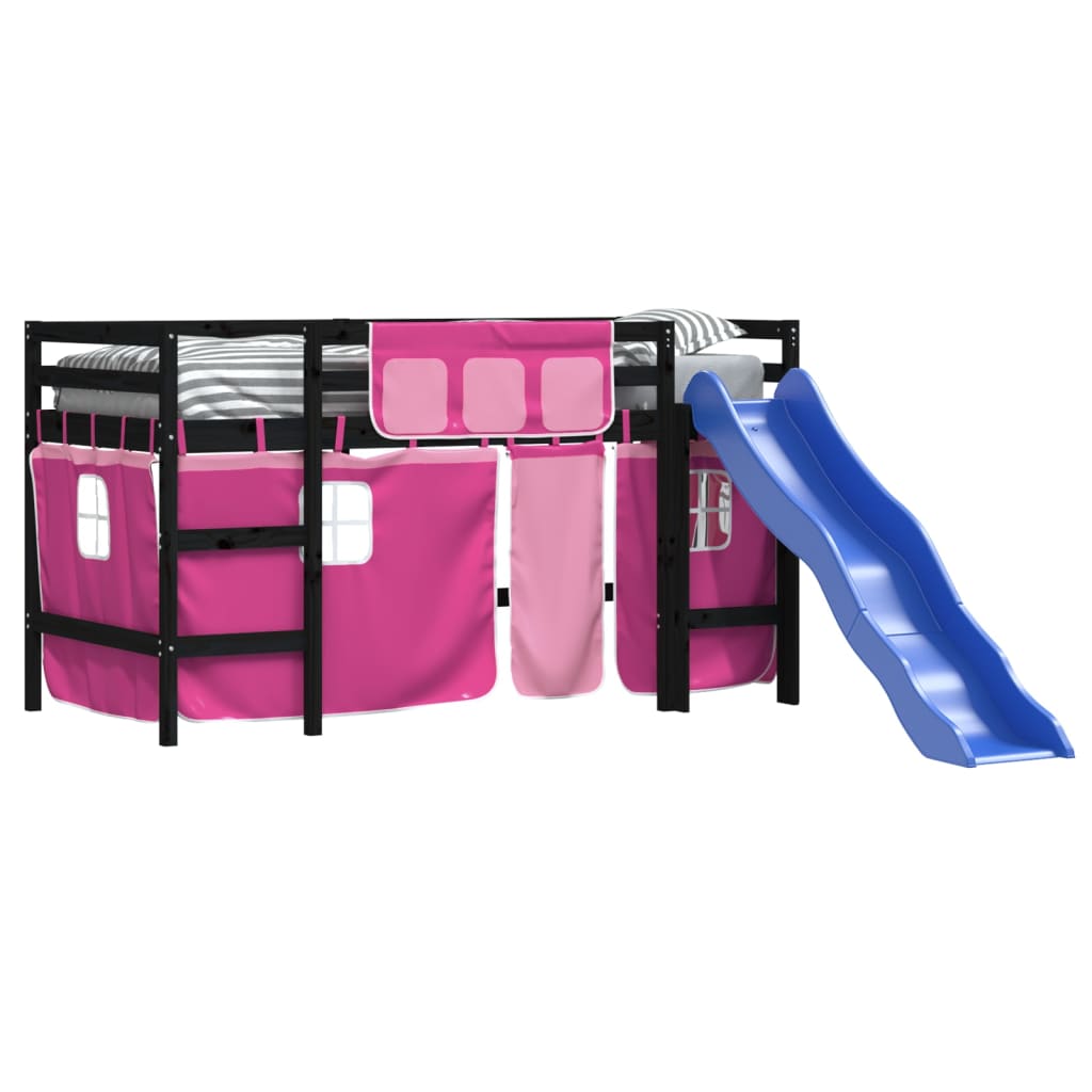 Kids' Loft Bed with Curtains without Mattress Pink 80x200 cm