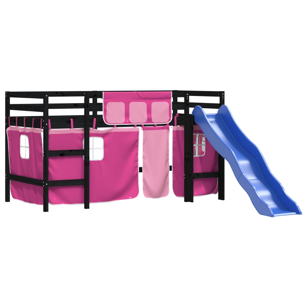 Kids' Loft Bed with Curtains without Mattress Pink 80x200 cm