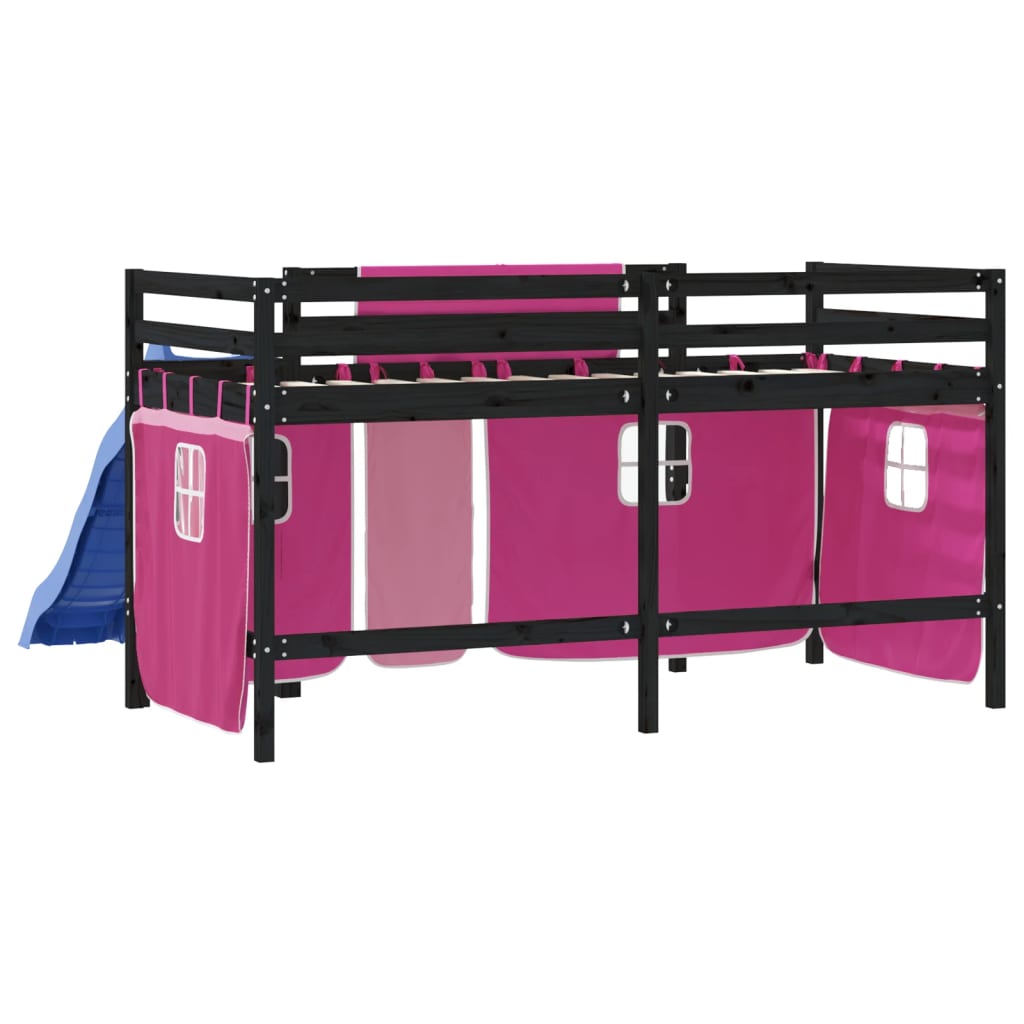 Kids' Loft Bed with Curtains without Mattress Pink 80x200 cm