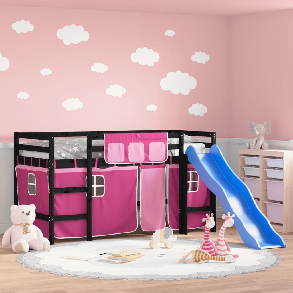 Kids' Loft Bed with Curtains without Mattress Pink 80x200 cm