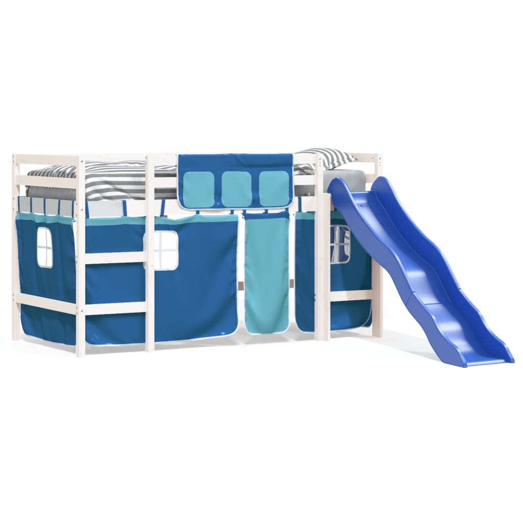 Kids' Loft Bed with Curtains without Mattress Blue 90x190 cm Single