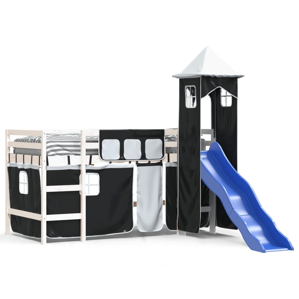 Kids' Loft Bed with Tower without Mattress White&Black 80x200cm