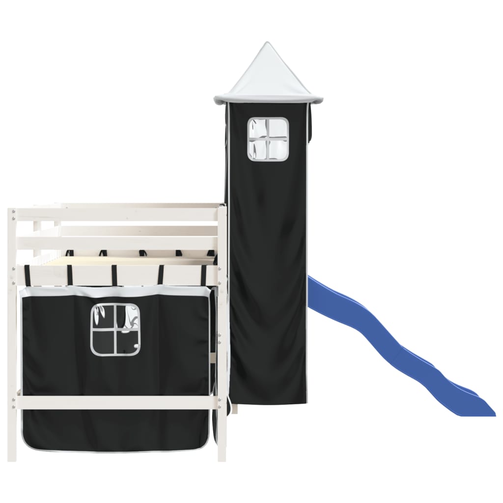 Kids' Loft Bed with Tower without Mattress White&Black 80x200cm