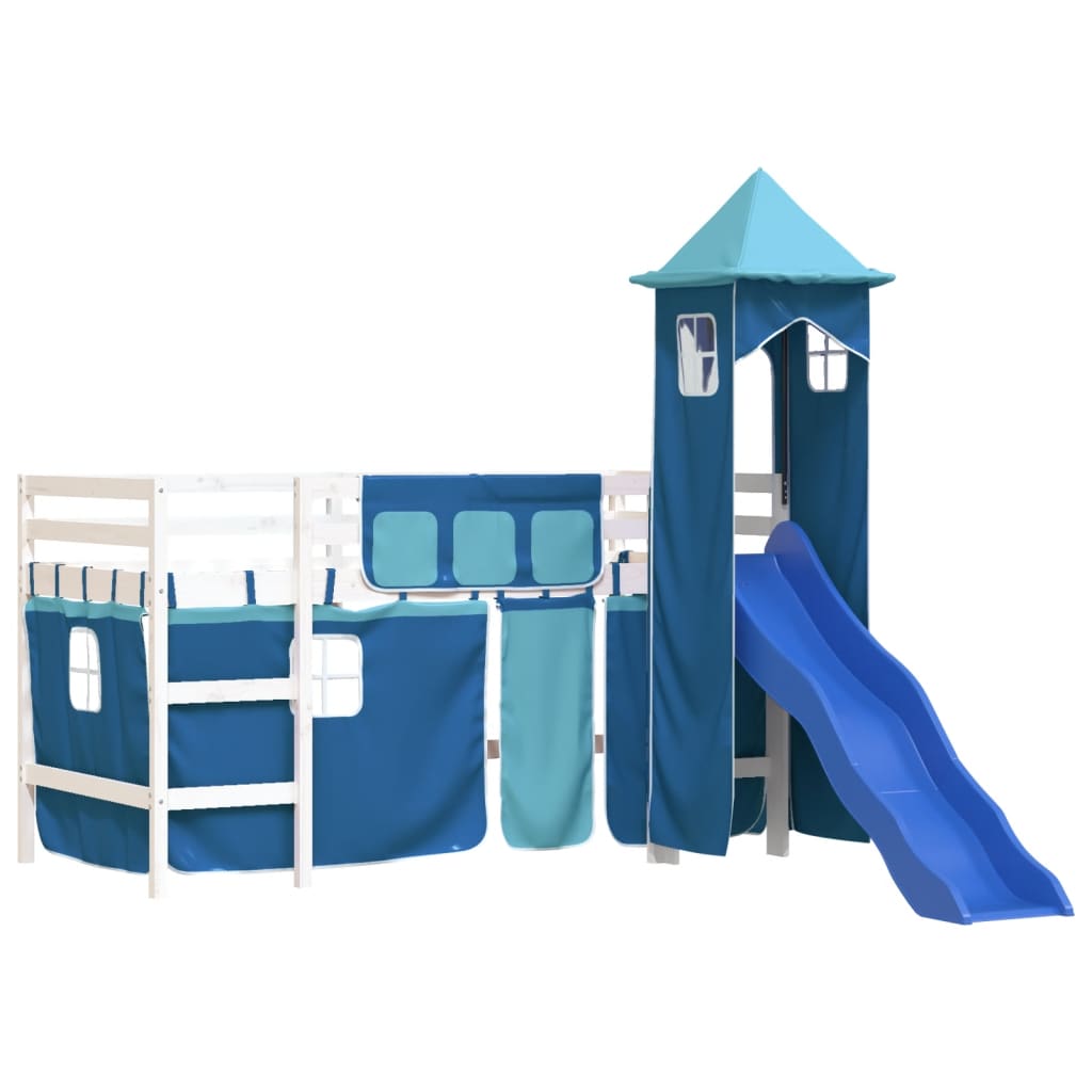 Kids' Loft Bed with Tower without Mattress Blue 80x200 cm
