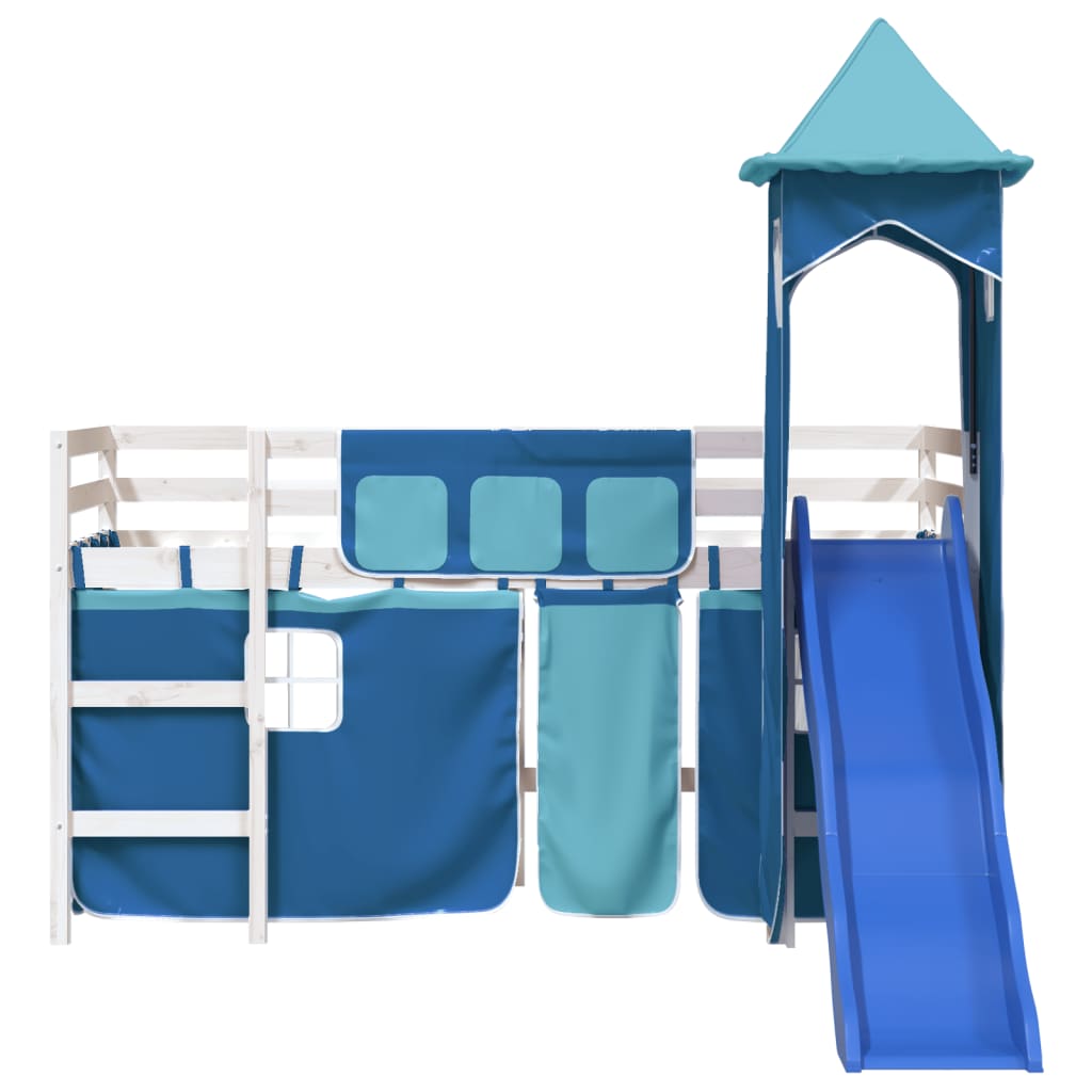 Kids' Loft Bed with Tower without Mattress Blue 80x200 cm