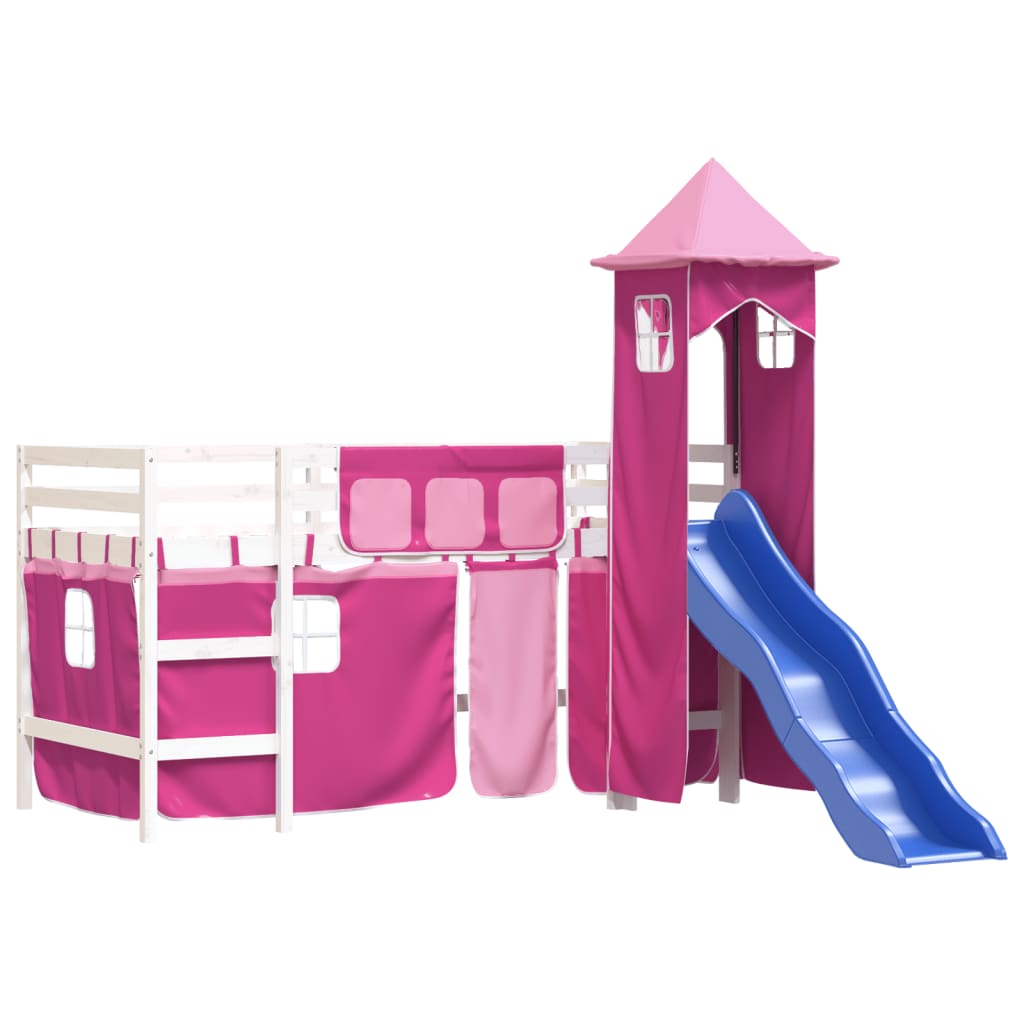 Kids' Loft Bed with Tower without Mattress Pink 80x200 cm
