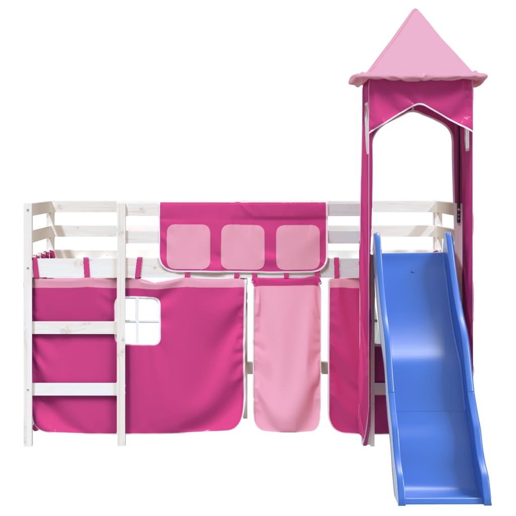 Kids' Loft Bed with Tower without Mattress Pink 80x200 cm