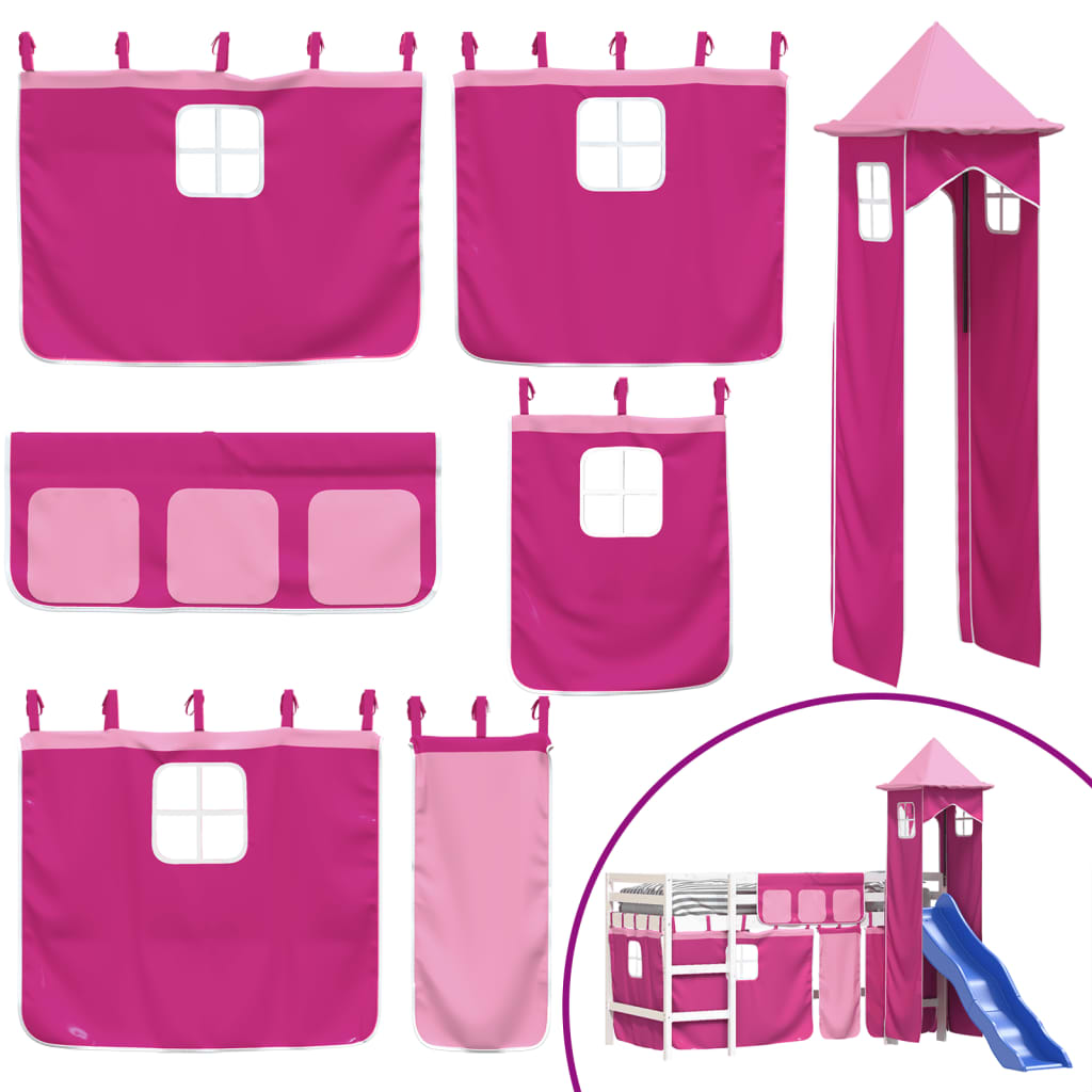 Kids' Loft Bed with Tower without Mattress Pink 80x200 cm