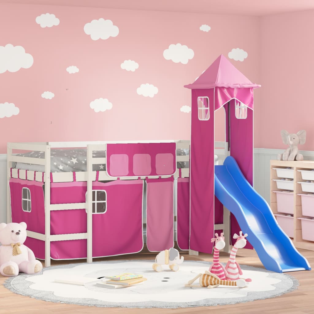 Kids' Loft Bed with Tower without Mattress Pink 80x200 cm