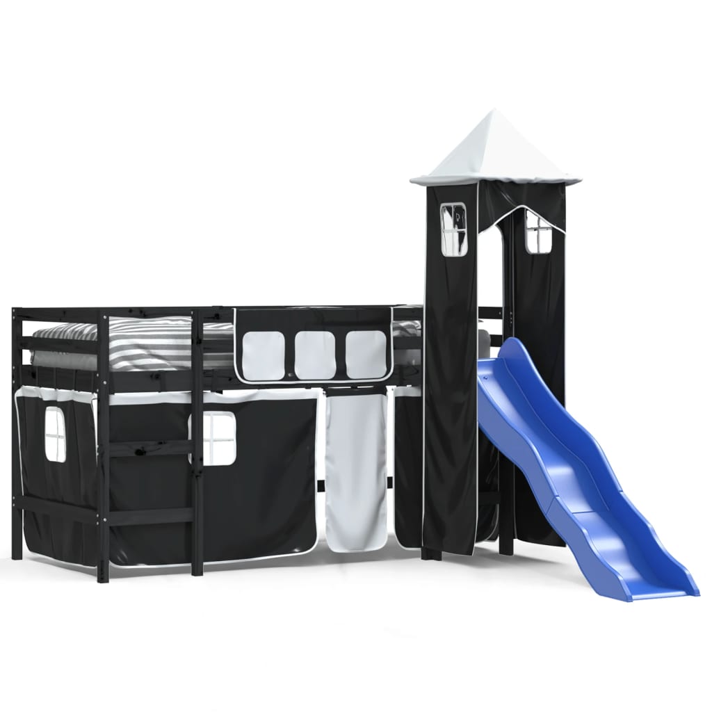 Kids' Loft Bed with Tower without Mattress White&Black 80x200cm