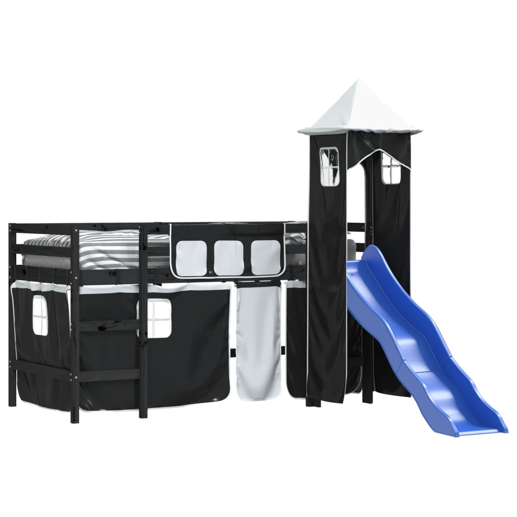 Kids' Loft Bed with Tower without Mattress White&Black 80x200cm