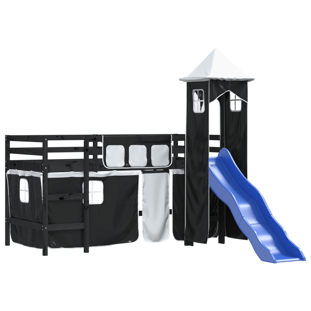 Kids' Loft Bed with Tower without Mattress White&Black 80x200cm