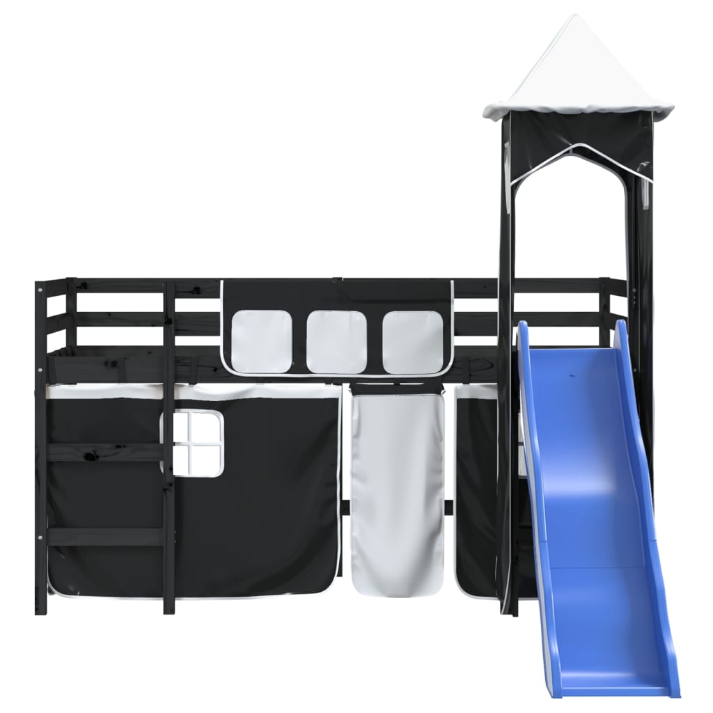 Kids' Loft Bed with Tower without Mattress White&Black 80x200cm