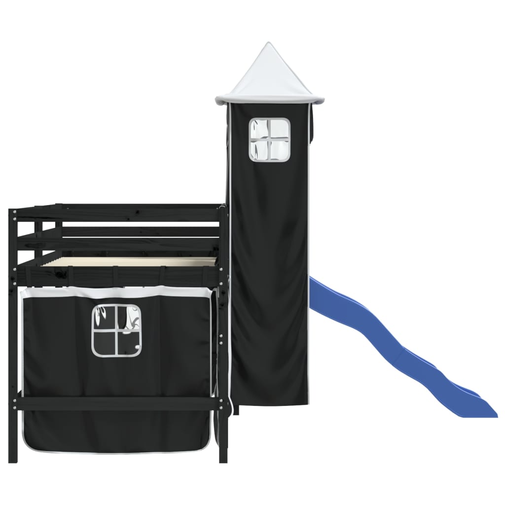 Kids' Loft Bed with Tower without Mattress White&Black 80x200cm
