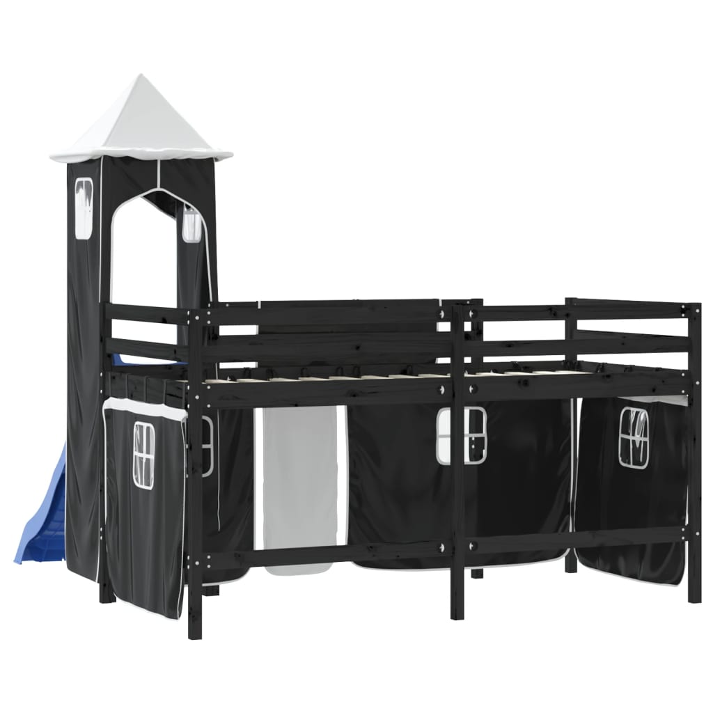 Kids' Loft Bed with Tower without Mattress White&Black 80x200cm