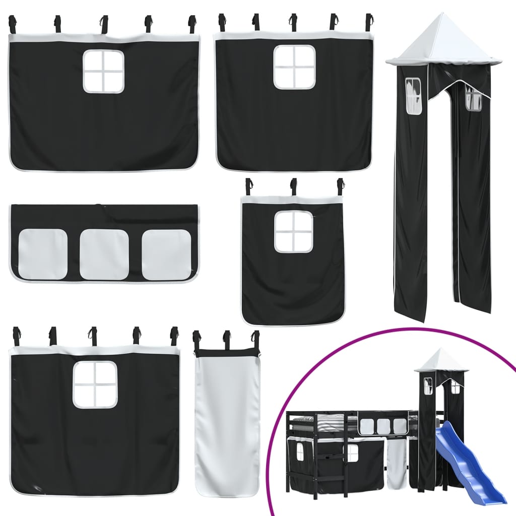 Kids' Loft Bed with Tower without Mattress White&Black 80x200cm