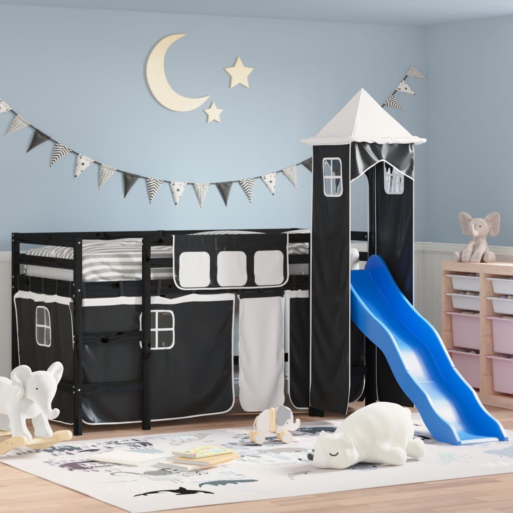 Kids' Loft Bed with Tower without Mattress White&Black 80x200cm