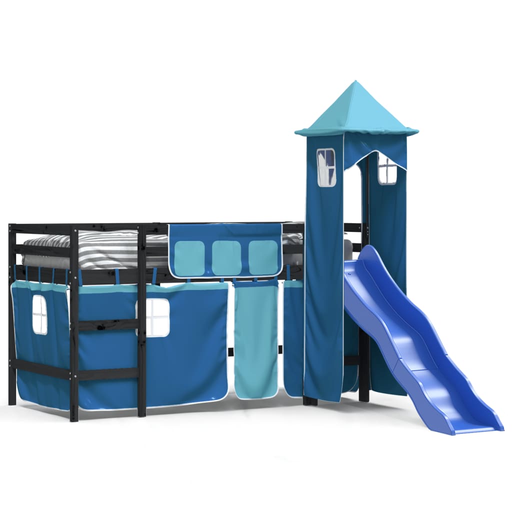 Kids' Loft Bed with Tower without Mattress Blue 80x200 cm