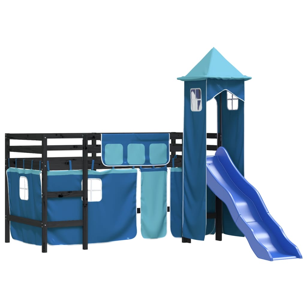 Kids' Loft Bed with Tower without Mattress Blue 80x200 cm