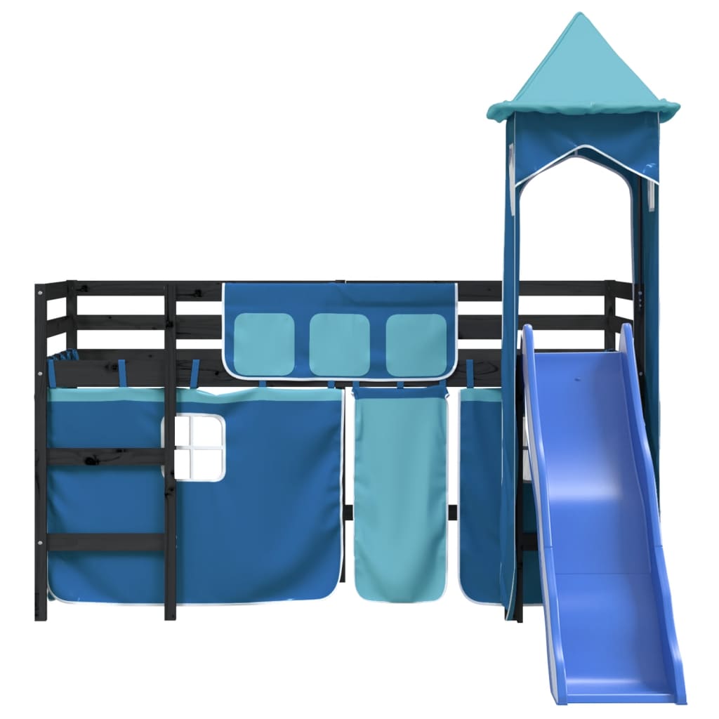 Kids' Loft Bed with Tower without Mattress Blue 80x200 cm