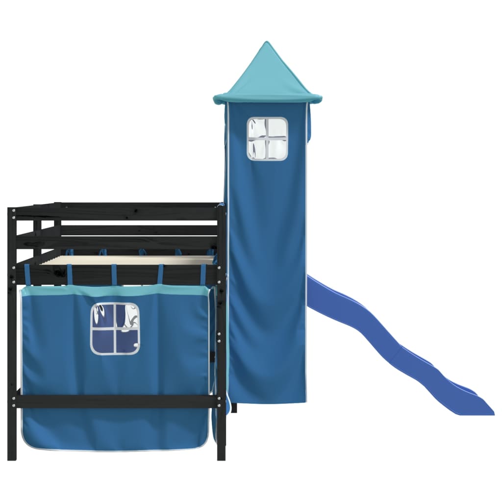 Kids' Loft Bed with Tower without Mattress Blue 80x200 cm